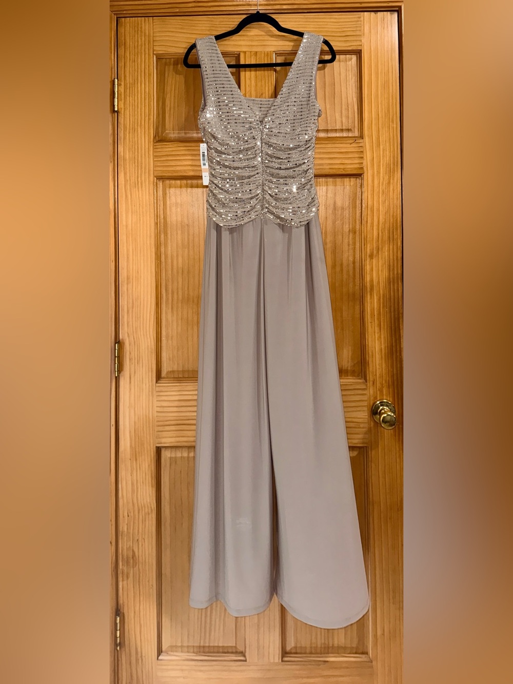 NWT R & M Richards Champagne Sequin Draped Jumpsuit-12 - Picture 8 of 16